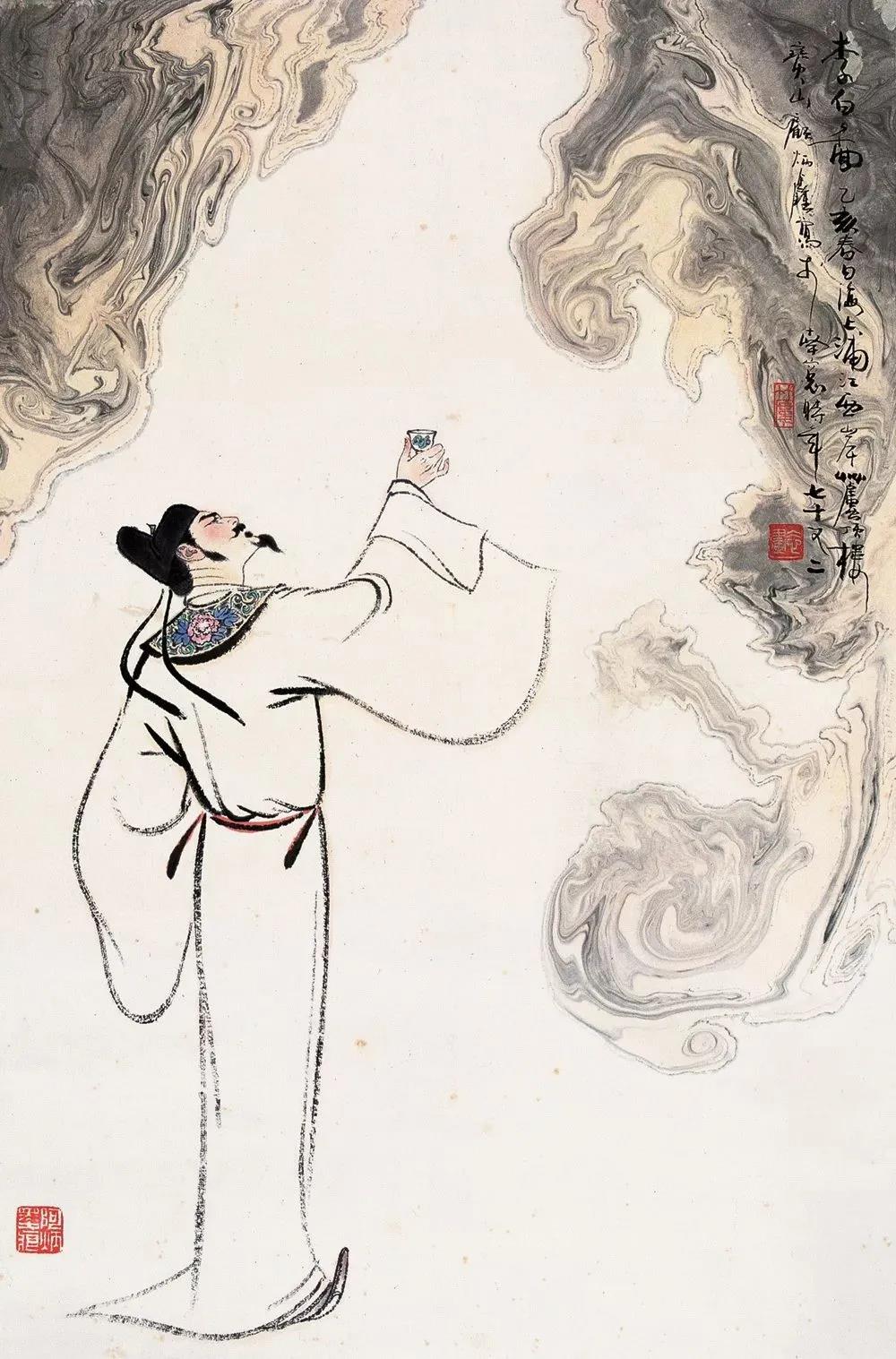 ▲“詩仙”李白勸自己喝酒：“舉杯邀明月，對飲成三人”。（圖片來源：三聯(lián)生活周刊）