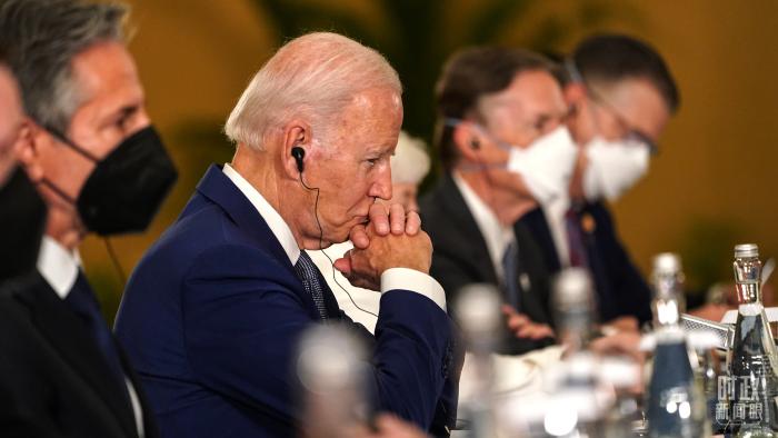 △參加會晤的美國總統(tǒng)拜登。(總臺國廣記者李晉拍攝)