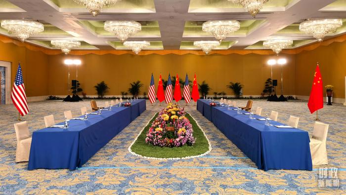 △中美元首會晤開始前的現(xiàn)場。(總臺央視記者石丞拍攝)